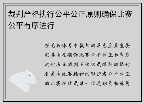 裁判严格执行公平公正原则确保比赛公平有序进行